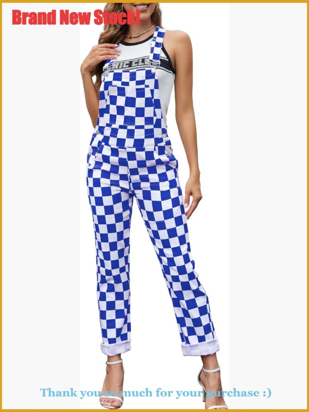Cotton Denim Overalls Women's Jumpsuit Stretch Checkered Pants